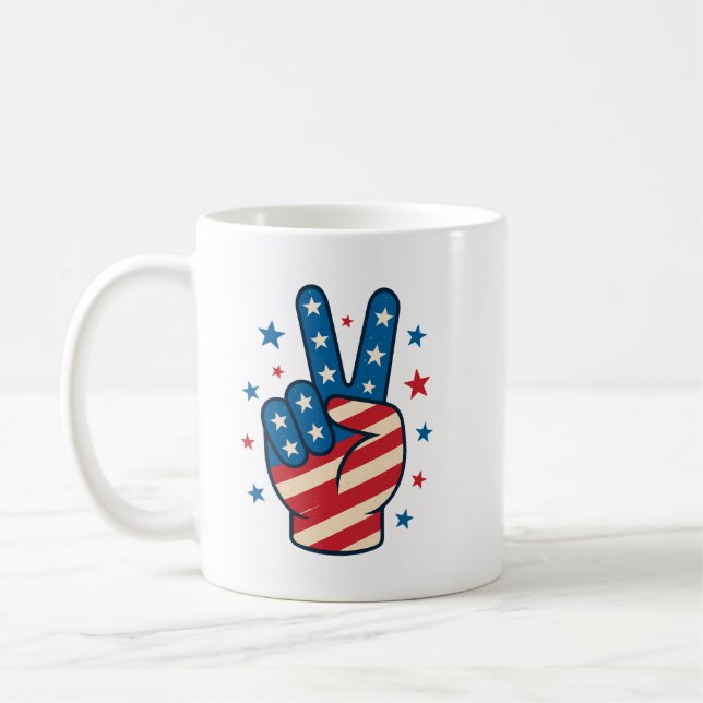 Peace Hand USA Flag 4th of July Kaffemugg (Vänster)