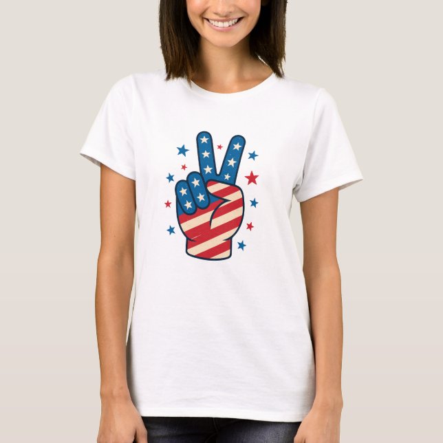 Peace Hand USA Flag 4th of July T Shirt (Framsida)