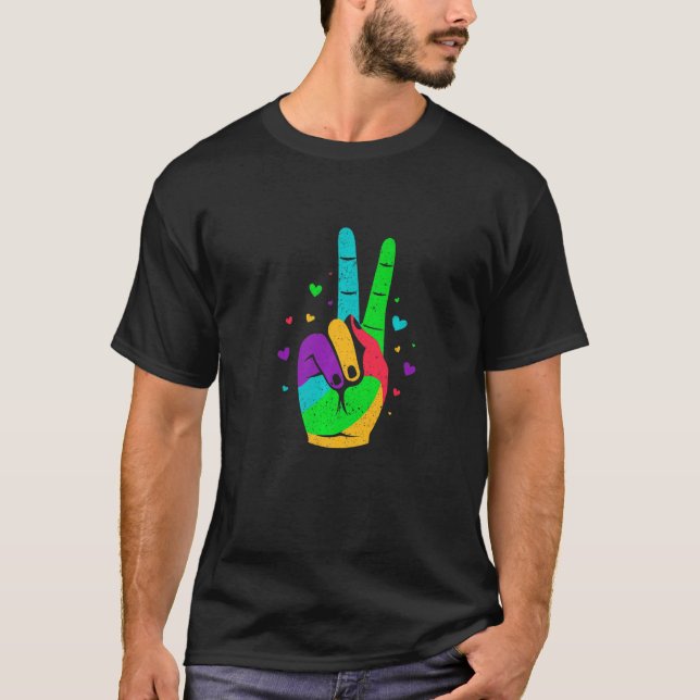 Peace Hand Victroy Sign Hearts Kärlek T Shirt (Framsida)