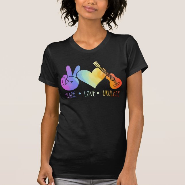 Peace Hawaiian Ukulele Music Kärlek T Shirt (Framsida)