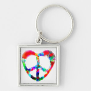 Peace Heart Fyrkantig Silverfärgad Nyckelring