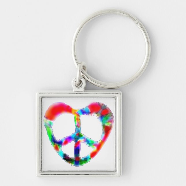 Peace Heart Fyrkantig Silverfärgad Nyckelring (Framsidan)