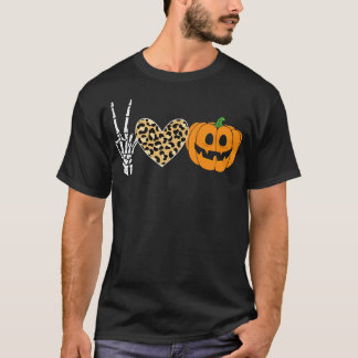 Peace Heart Kärlek Fall Pumpkin Halloween Leopard T Shirt
