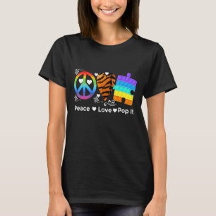 Peace Heart Kärlek och Pop it it puzzle Sensory Le T Shirt