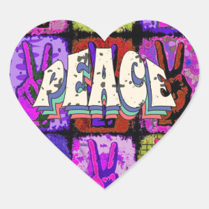 Peace Heart Sticker Hjärtformat Klistermärke
