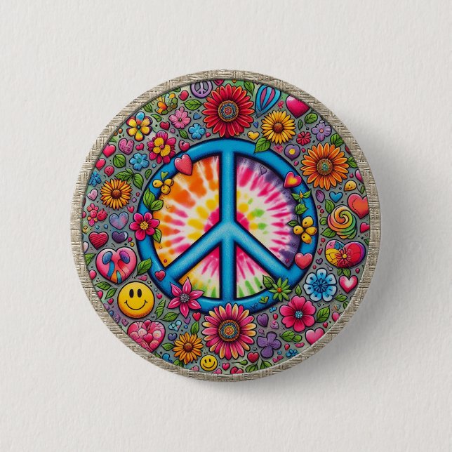 "Peace Hearts and Flowers" Button Knapp (Framsida)