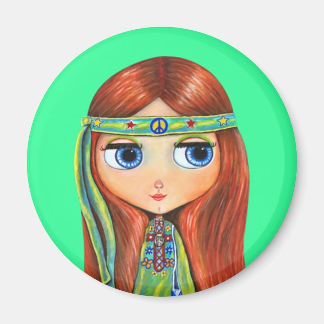 Peace Hippie Doll Magnet (Framsidan)