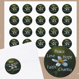 Peace Hope Charity Kärlek Faith Daisy Runt Klistermärke