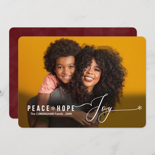 Peace Hope Joy jul Photo Julkort (Fram/baksida)