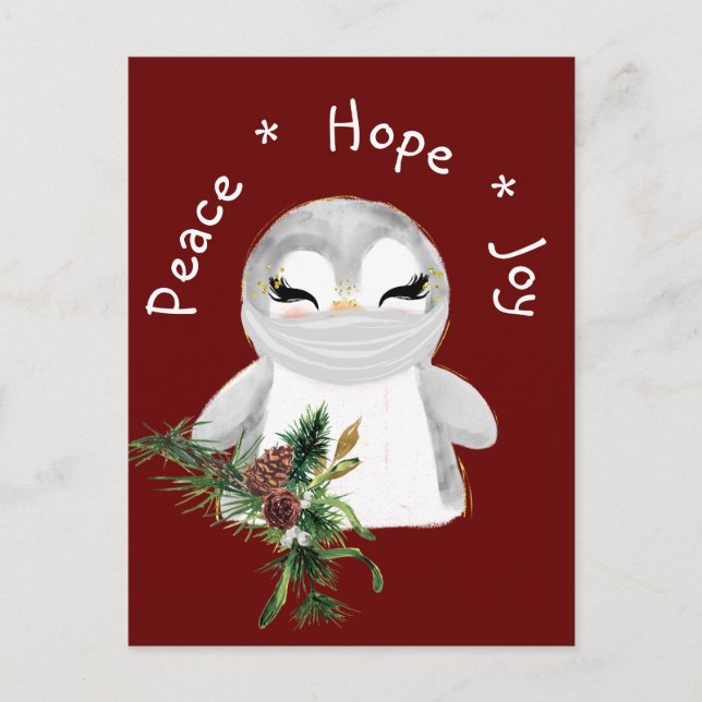 Peace Hope Joy Mask Penguin Helg Vykort (Framsida)