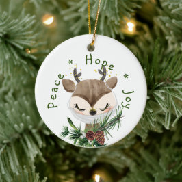 Peace Hope Joy Mask Reindeer Julgransprydnad Keramik
