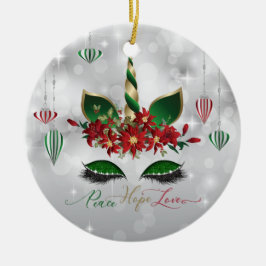 Peace Hope Kärlek Festive Unicorn Ansikte Julgransprydnad Keramik