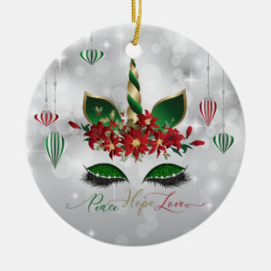 Peace Hope Kärlek Festive Unicorn Ansikte Julgransprydnad Keramik