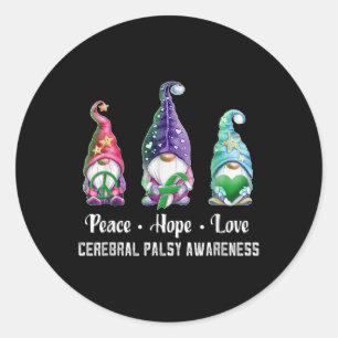 Peace Hope Kärlek Gnomes Cerebral Palsy Awareness Runt Klistermärke
