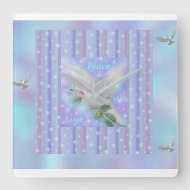 "Peace Hope Kärlek" Large Clock Fyrkantig Klocka (Framsida)