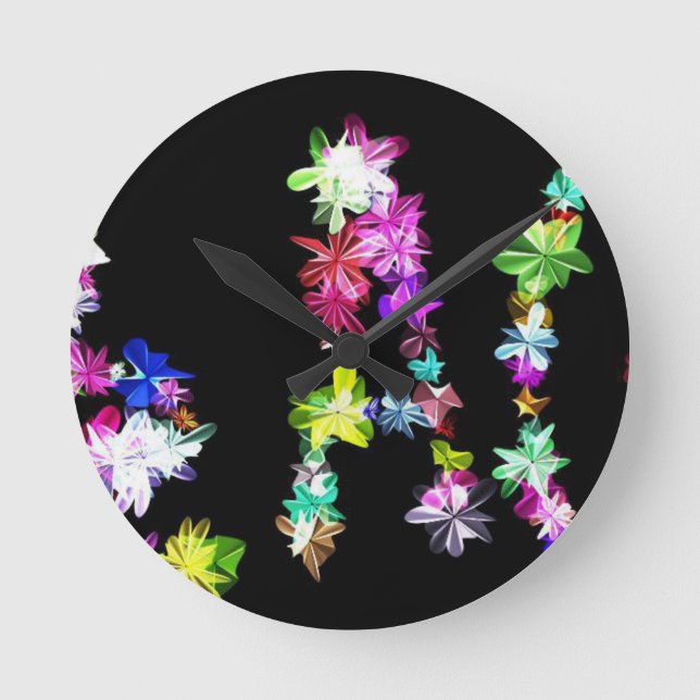 "PEACE" i blomsterkonst Skriv ut Rund Klocka (Framsida)