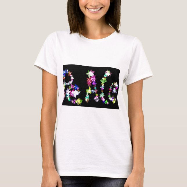 "PEACE" i blomsterkonst Skriv ut T Shirt (Framsida)