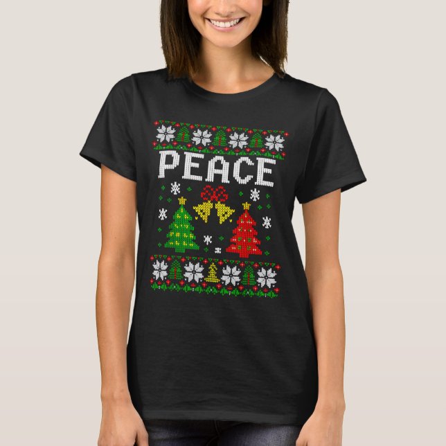 Peace I Come In Peace Couple Matching Ugly Christm T Shirt (Framsida)