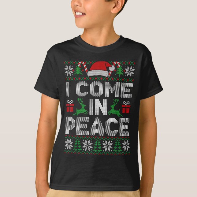 Peace I Come In Peace Couple Matching Ugly Christm T Shirt (Framsida)