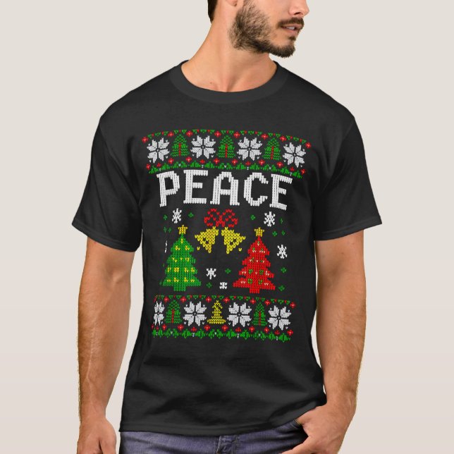 Peace I Come In Peace Couple Matching Ugly Christm T Shirt (Framsida)