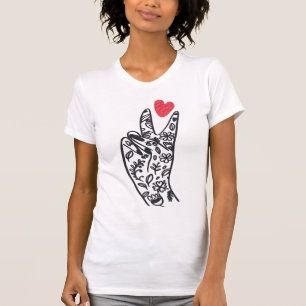Peace I-Fredsteckenet Finger med KÄRLEK hjärta T Shirt