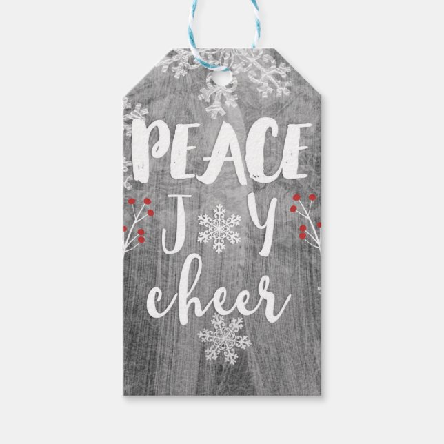 Peace Joy Cheer Silver Snowflake Helgdag Favor Presentetikett (Framsidan)
