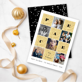 Peace Joy Family Gold Foil Blocks 5 Photo Collage Julkort