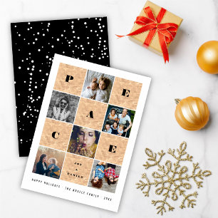 Peace Joy Family Ro Guld blockerar 5 Photo Collage Julkort
