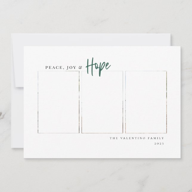 Peace Joy Hope Modern Script Minimalist Photo Julkort (Framsida)