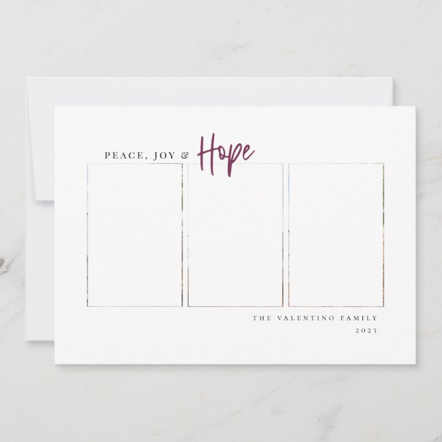 Peace Joy Hope Modern Script Minimalist Photo Julkort (Framsida)