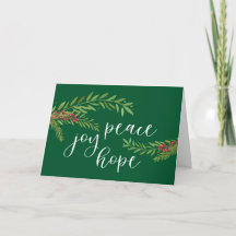 Peace Joy Hope Watercolor Greenery jul