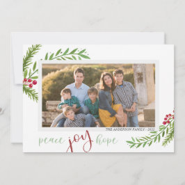 Peace Joy Hope Watercolor Två Photo-jul Julkort