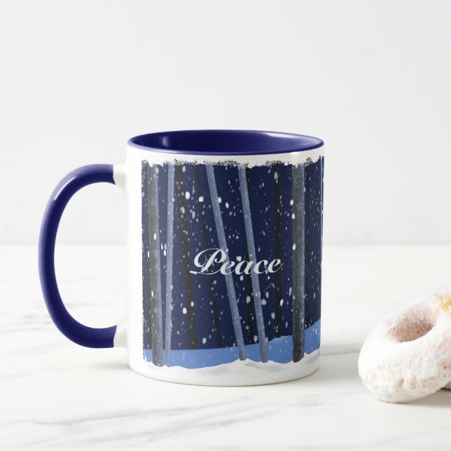 "Peace Joy Kärlek" 11 oz navy mugg (Med munk)