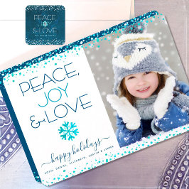 Peace Joy Kärlek Chic  Modern Snowflake Photo Julkort