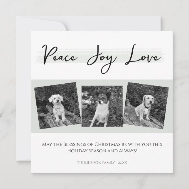 Peace Joy Kärlek Elegant Black White-julfoto Julkort (Framsida)