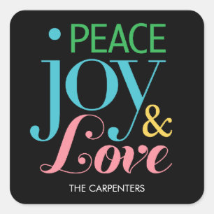 Peace Joy & Kärlek Helgdag Gift Stickers Fyrkantigt Klistermärke