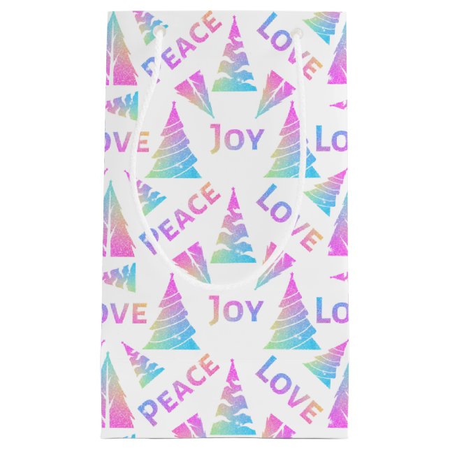 Peace Joy Kärlek Julgran Small Gift Bag (Framsidan)