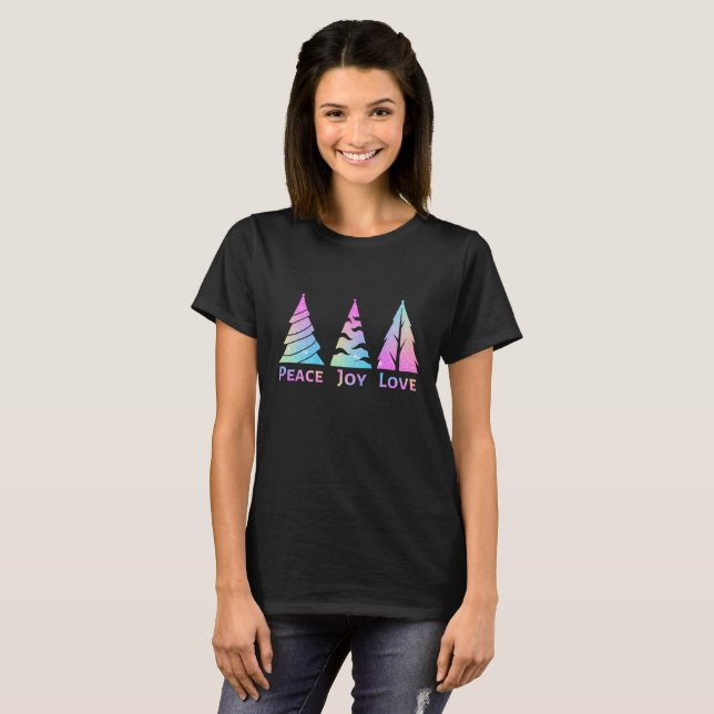 Peace Joy Kärlek Julgran T Shirt (Hel framsida)