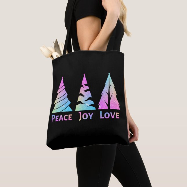 Peace Joy Kärlek Julgranar Tygkasse (Närbild)