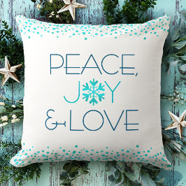 Peace Joy Kärlek Modern Snowflake Typography Kudde