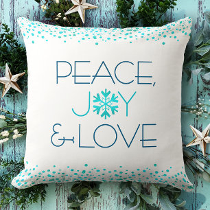 Peace Joy Kärlek Modern Snowflake Typography Kudde