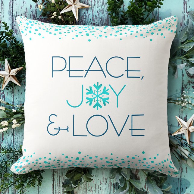 Peace Joy Kärlek Modern Snowflake Typography Kudde (Skapare uppladdad)