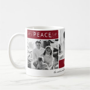 Peace Joy Kärlek Photo Collage Script Maroon Helgd Kaffemugg