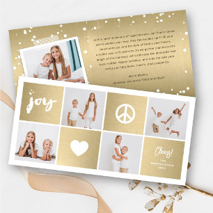 Peace Joy Kärlek Shiny Guld Squares Snyggt 4 Foto Julkort