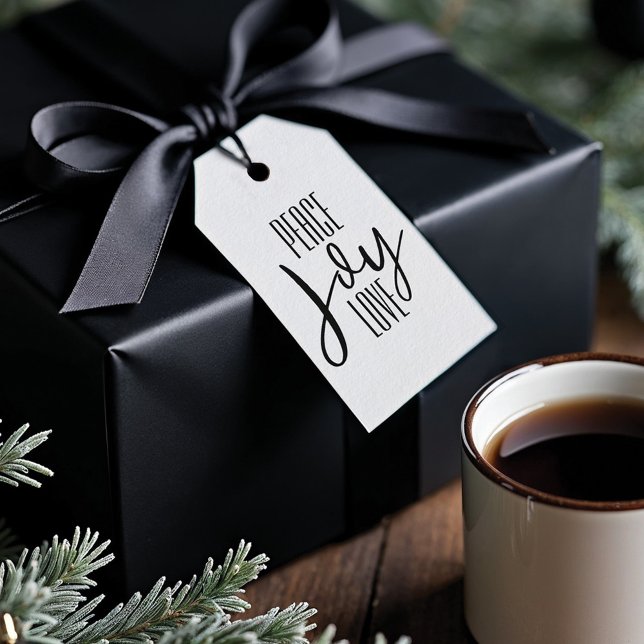 Peace Joy Kärlek | Svartvitt Rand Helgdag Presentetikett (Peace Joy Love | Black & White Stripe Holiday Gift Tags)