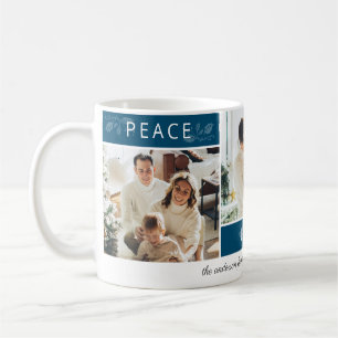 Peace Joy Kärlek Teal 3 Photo Collage Script Helgd Kaffemugg