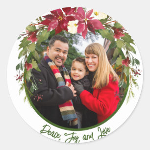Peace Joy LovePhoto Poinsettia jul Runt Klistermärke