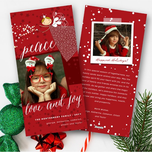 Peace & Joy Magic Snöflingor, julfairy Photo Julkort (Peace Love & Joy Whimsical Snowflakes Magic Christmas Fairy Princess Photo Holiday Card @ fat_fa_tin)