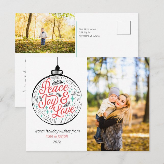 Peace, Joy och Kärlek Photo Helgdag-vykort Helg Vykort (Fram/baksida)