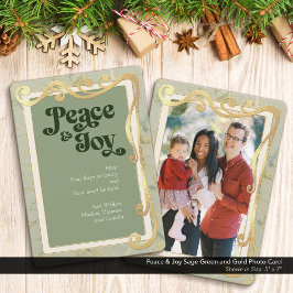 Peace & Joy Sage Grönt och Guld Photo Card Julkort